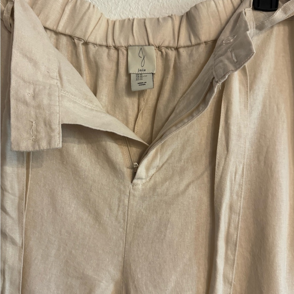 Joie Light Beige Wide-Leg Linen Blend Pants